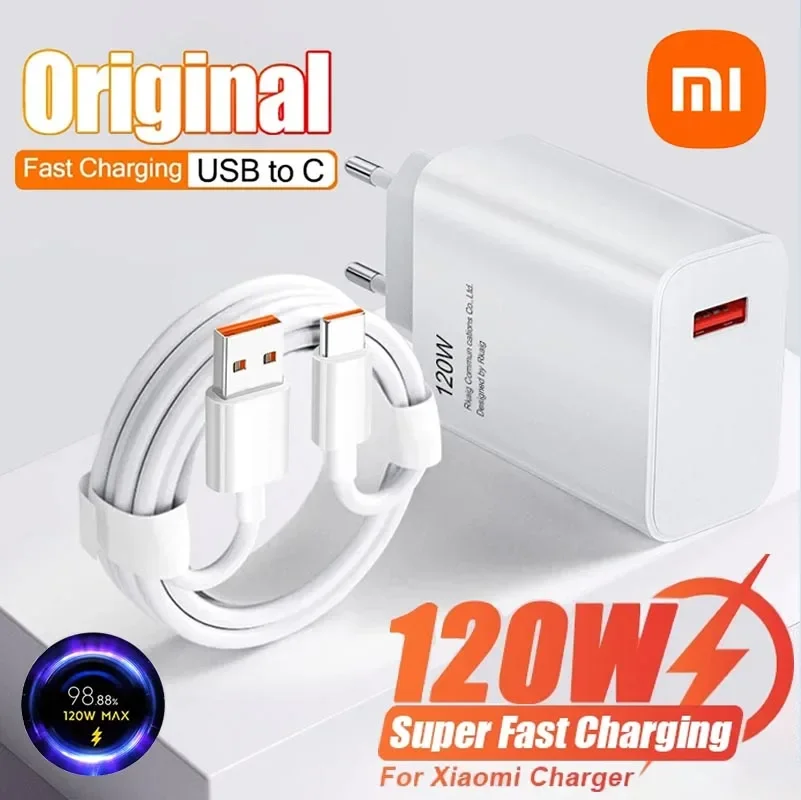 Xiaomi Original 120W USB Fast Charger Mobile Phone Charger Adapter QC 3.0 Quick Charging 6A USB Type C Cable For Huawei Samsung