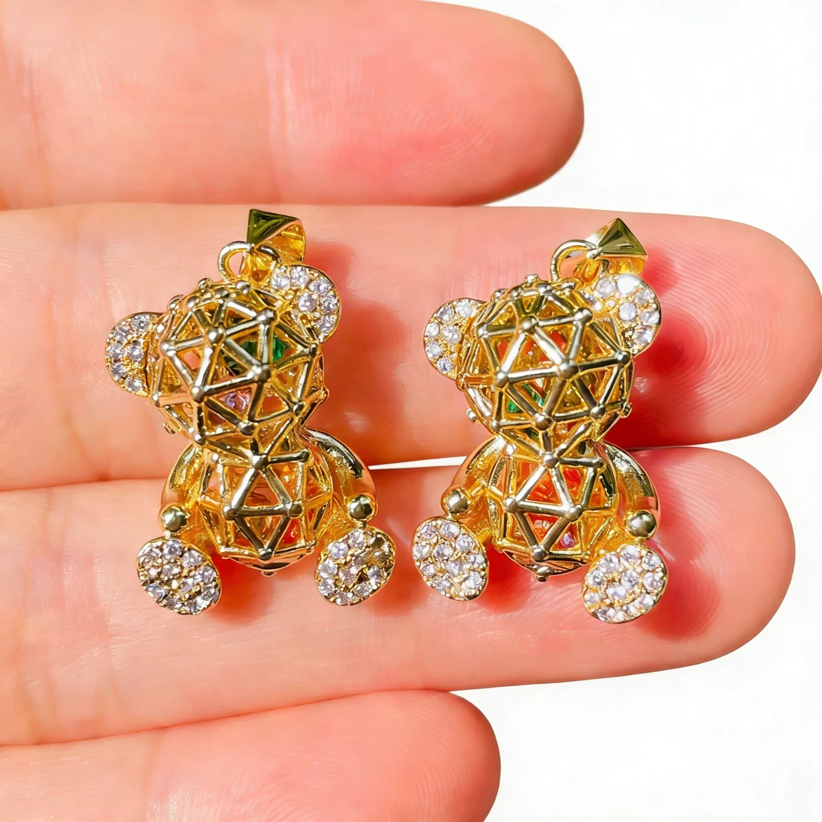 

5pcs Cute Hollow 3D Bear Charm Gold-Plated Zirconia Pave Exquisite Pendant Girl Jewelry Making Women Bracelet Necklace Accessory