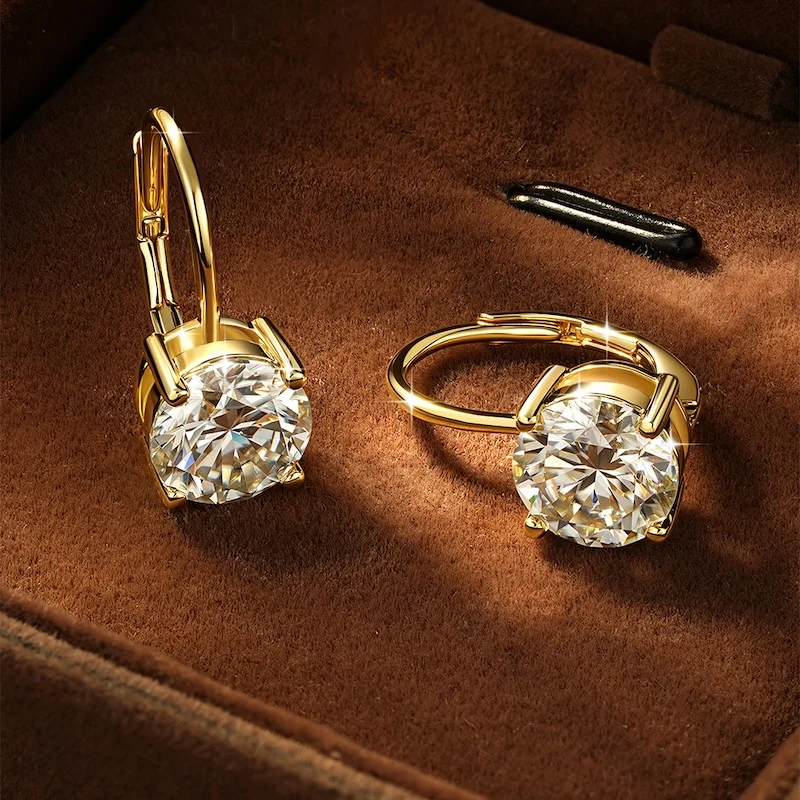 Rrjzz Solitaire 6,5 mm 8 mm Moissanit-Verlobungs-Clip-Ohrringe für Damen, 1 Karat, 2 Karat, Vier-Krallen-Ohrringe mit Hebelverschluss, Schmuckgeschenke – Detail 2