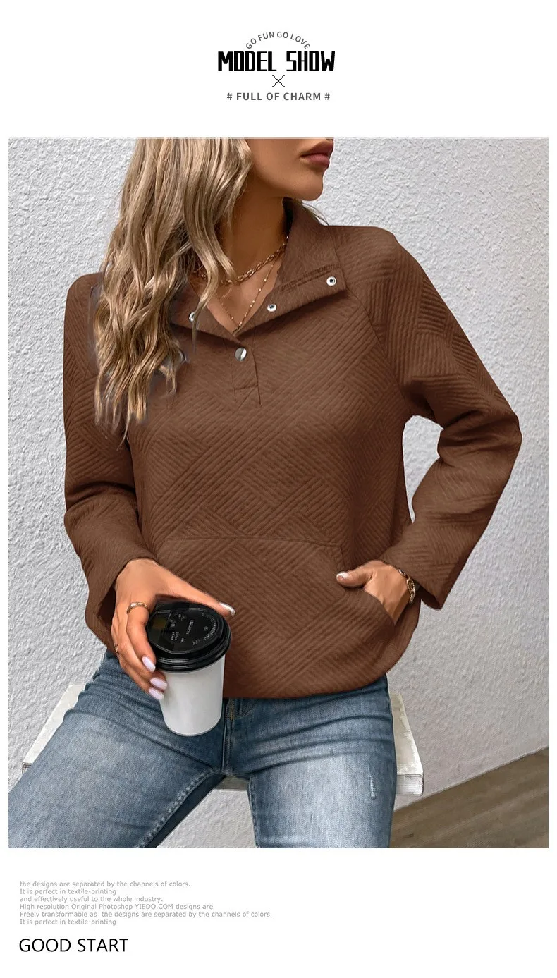 Casual Long Sleeve Hoodie Regular Fit Simple Style with Pocket Stand Collar Thin Regular Length Pullover Colorblock Women Hoodie