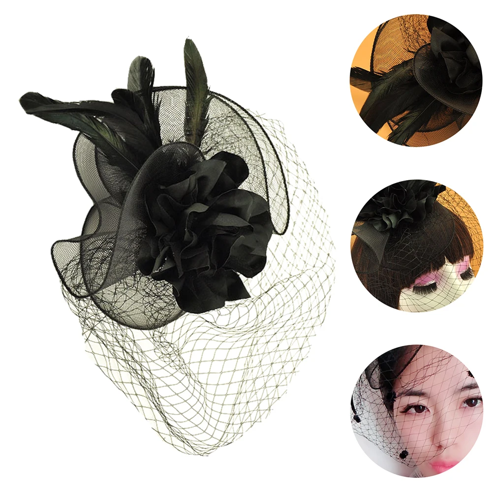 

Black Mesh Accessories Fascinator Veil Hat Clip Women Fascinator for Wedding Party Banquet Photoshoot Women Evening Prop