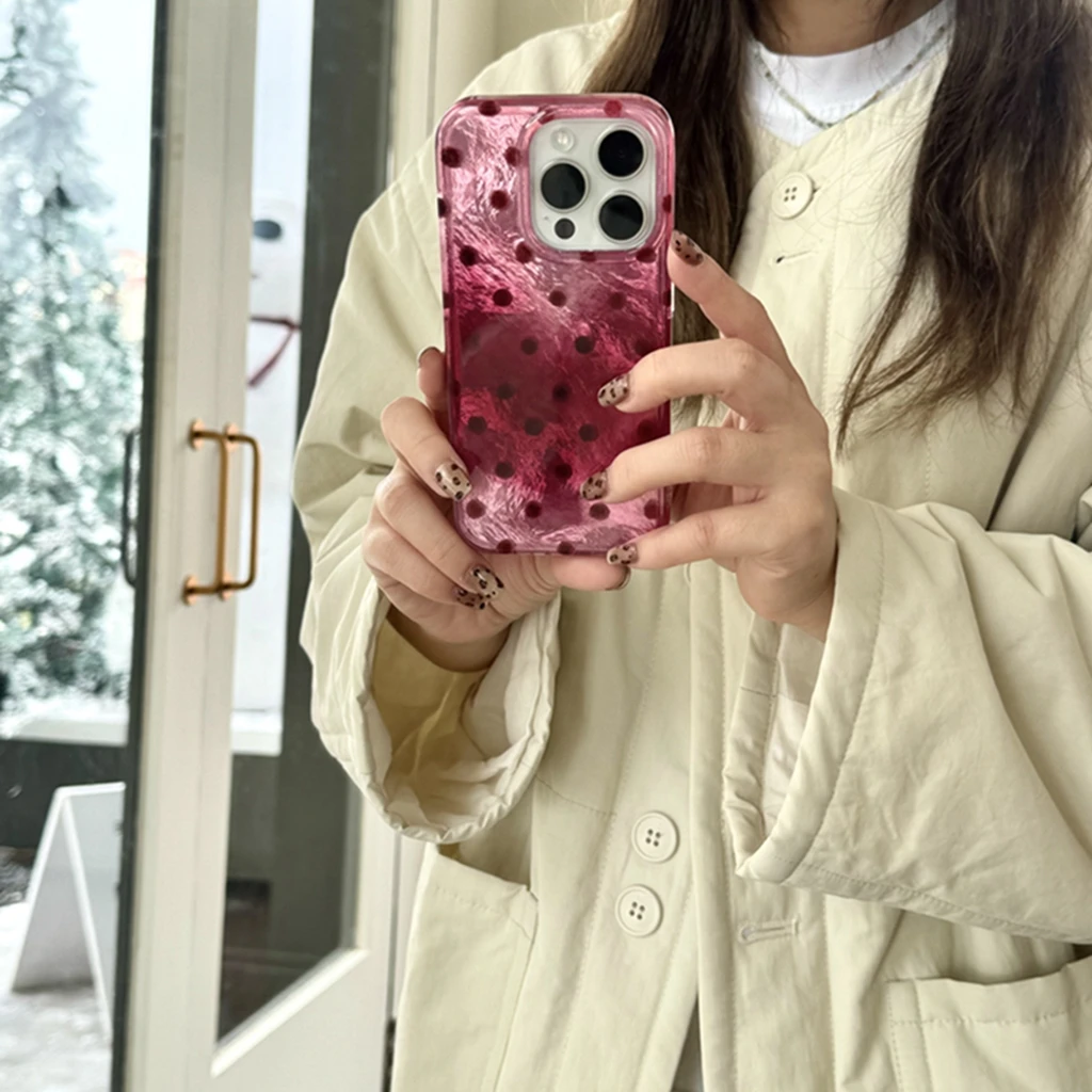 Full Screen Pink Gradient Circular Dots Iceberg Pattern Shockproof Protective Phone Cover Case for iPhone 16 15 14 13 12 Pro Max