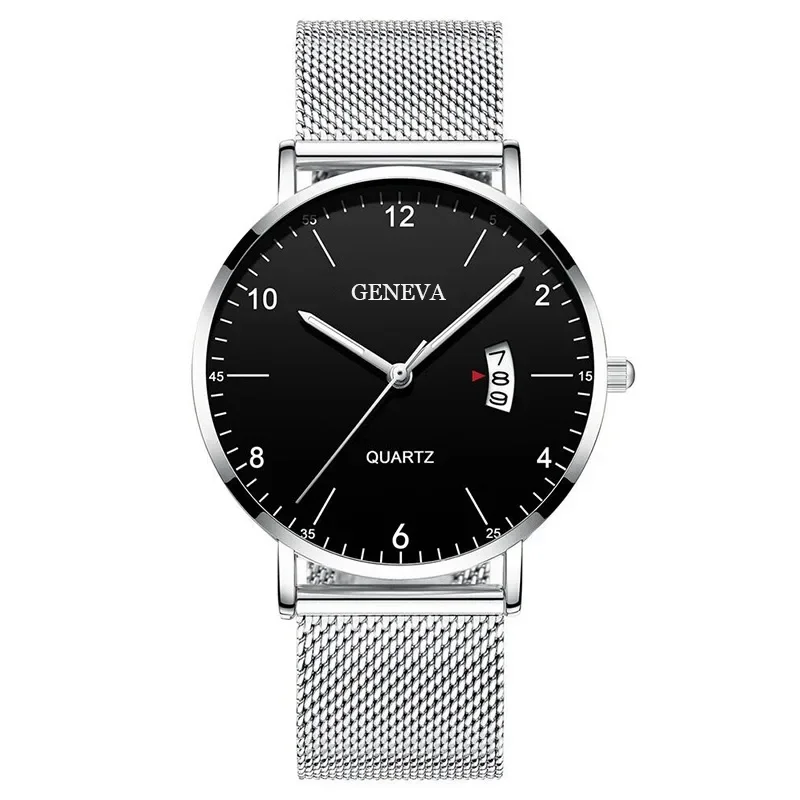 Montre Homme Casual Watch for Men Quartz Wristwatch Minimalist Mens Ultra-thin Stainless Steel Mesh Belt Business Calendar Clock