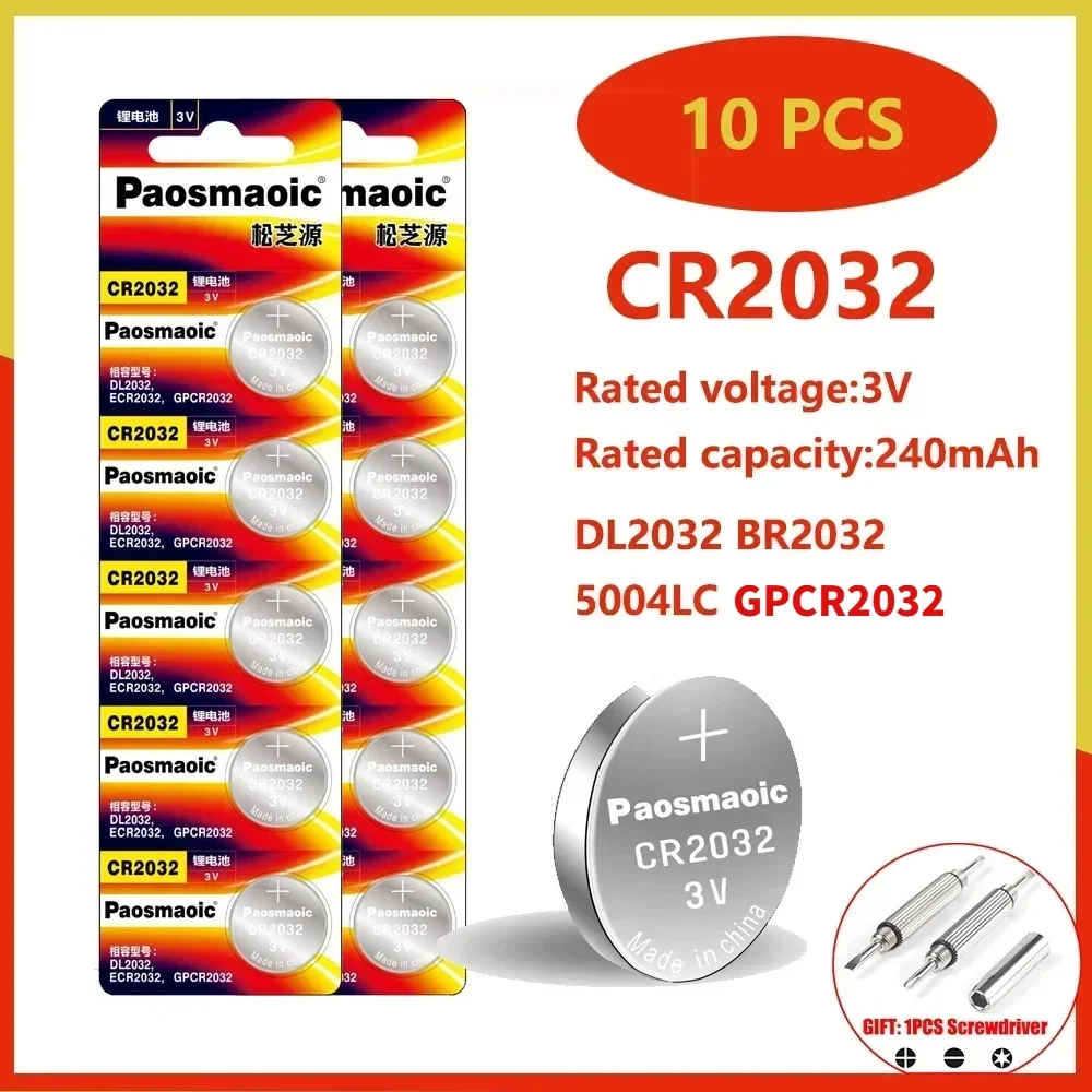 

10pcs CR2032 3V Lithium Battery DL2032 BR2032 5004LC cr 2032 button cell for watch, toys, car key watch Coin Cell batteries