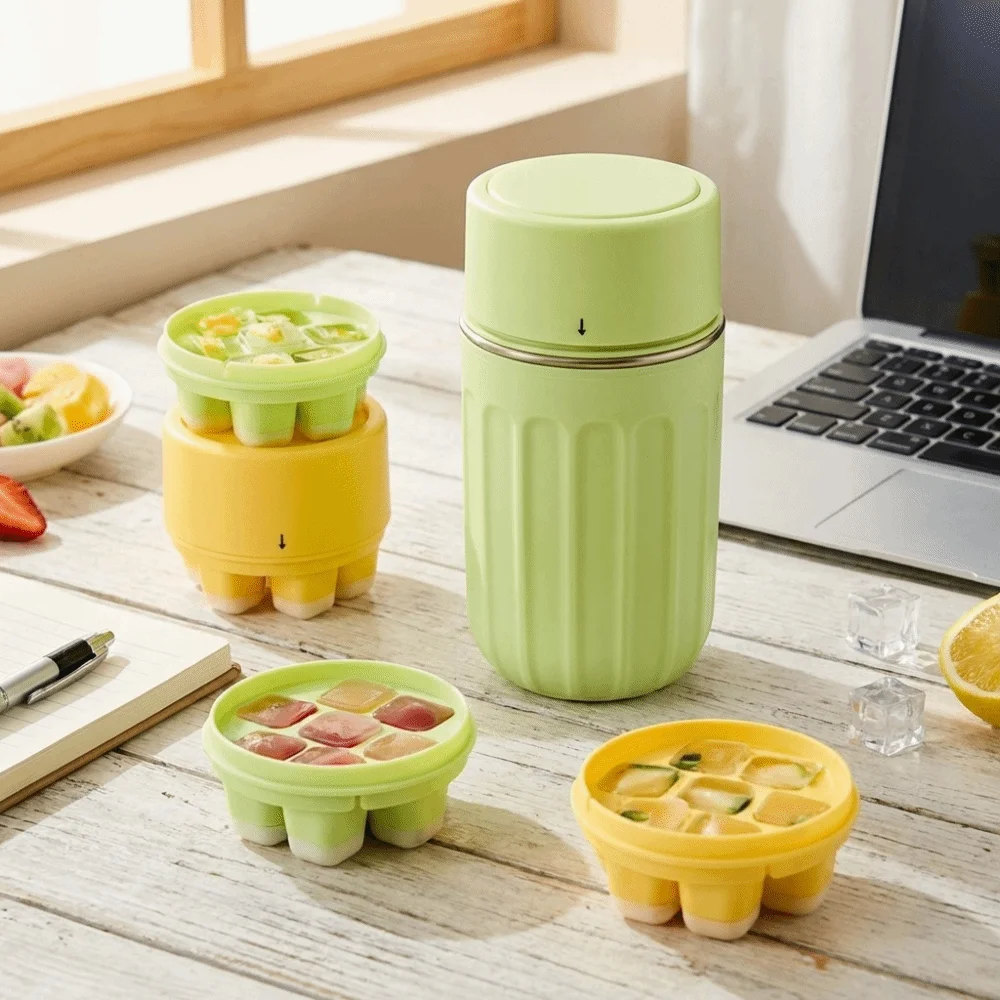 

Leak-Proof Ice Cube Water Bottle Reusable Press Type Ice Mold Coffee Cup Touch-free Food Grade Ice Cube Kettle Office/Home