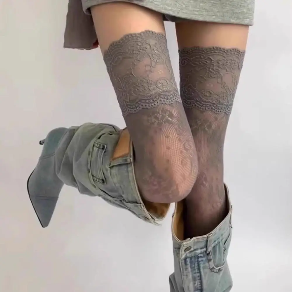 Women Socks Autumn/Summer Solid Color Thigh High Lace Stockings Women Over The Knee Stockings Lolita Girls Long Leg Boot Socks