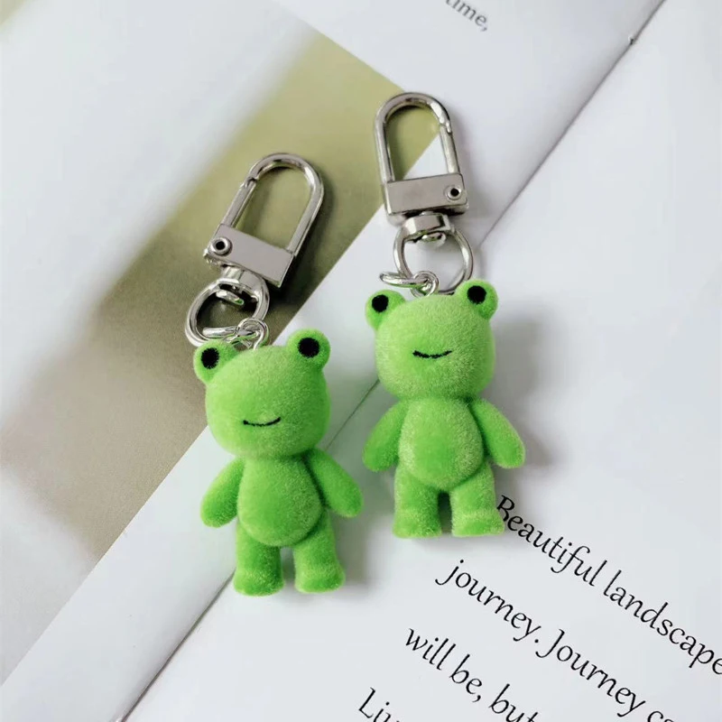 Cartoon Kawaii Flocking Frog Keychain Cute Flocked Little Frog Animals Keyring Pendant Backpack Decoration Accessories Gifts