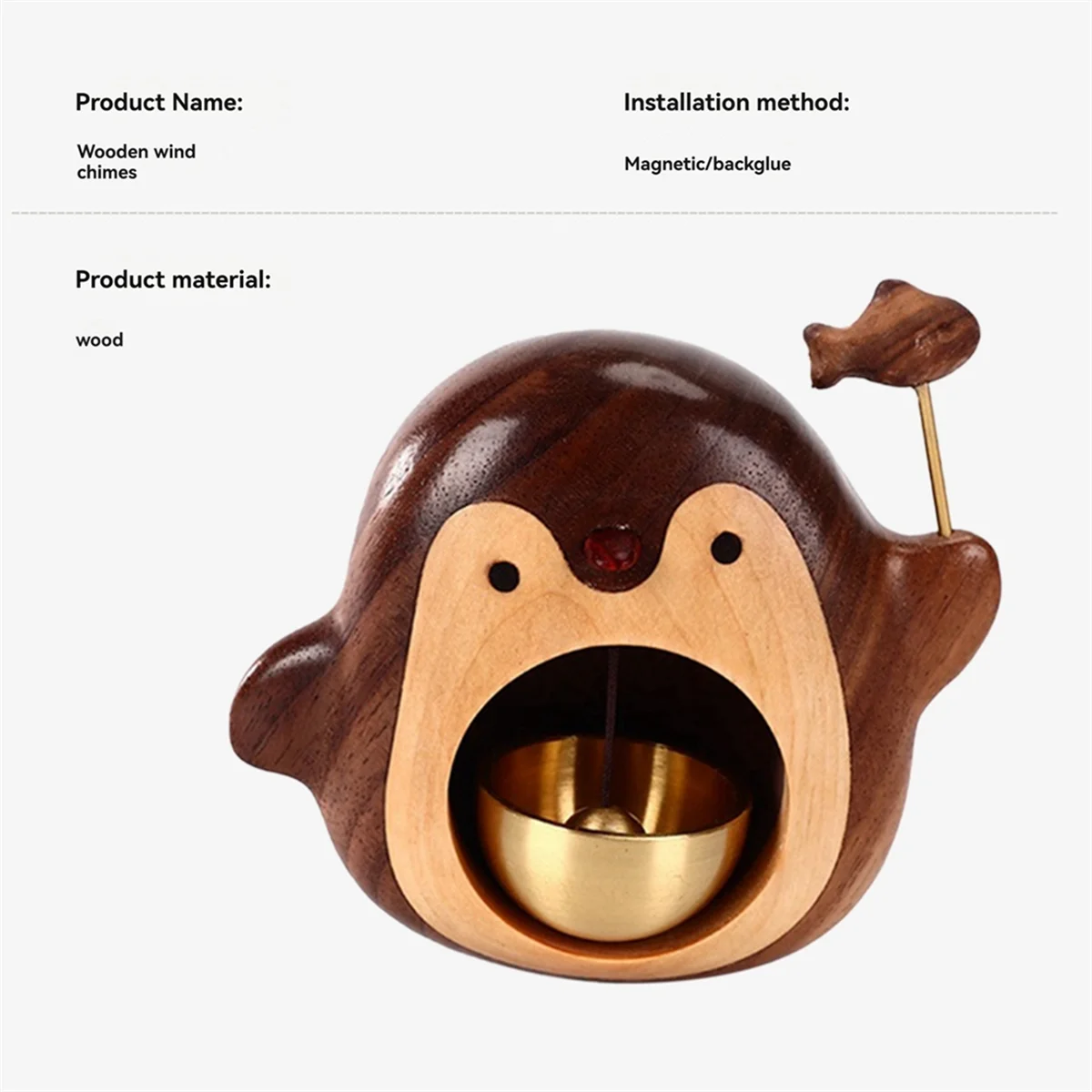 A96Q-sonnette en bois, carillons éoliens en noyer noir, cloches en bronze, série pingouin, cadeaux de décoration pour la maison.