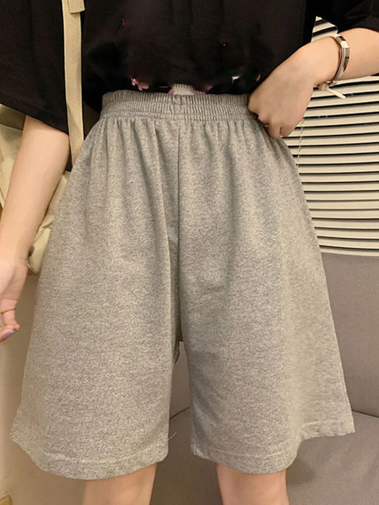 Korean pure cotton gray black women shorts fashion casual regular loose straight solid elasticity jogger shorts female