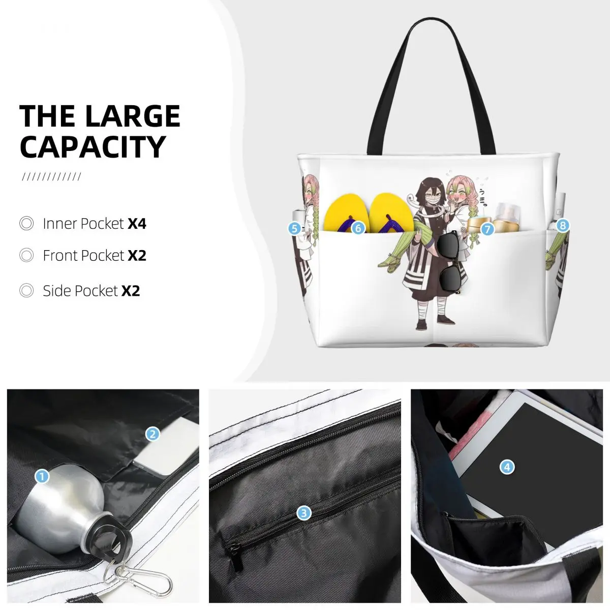 Mitsuri Kanroji And Iguro Obanai Beach Tote Bag Sport Gym Yoga Duffle Large Tote Bag Women Travel Bag Fitness bag