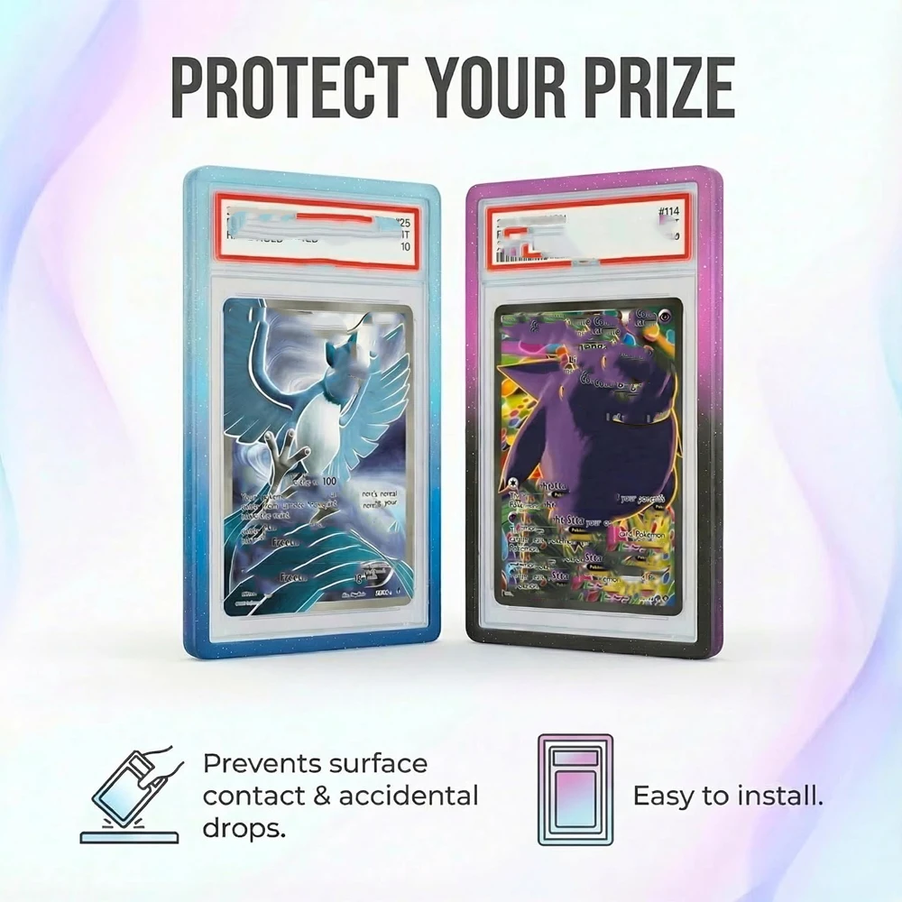 Gradient Color Glitter Graded Card Slab Protectors For PSA 35PT, TPU Frame Slab Bumper Guard, for PTCG Sports Trading Card