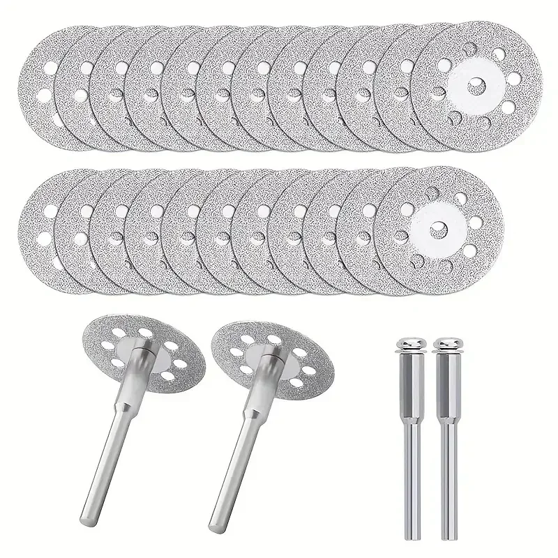 10Pcs 16-30mm Mini Sharp With Hole Diamond Cut Off Rotary Tool Cutting Disc Disks DIY Tools Accessories For Dremel With 2Pcs Rod