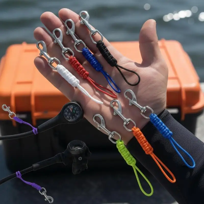 1Pcs Underwater Diving Lanyard BCD Anti-lost Safety Rope Diving Swival Bolt Snap Hook For Flashlight Camera DSMB Light Knife