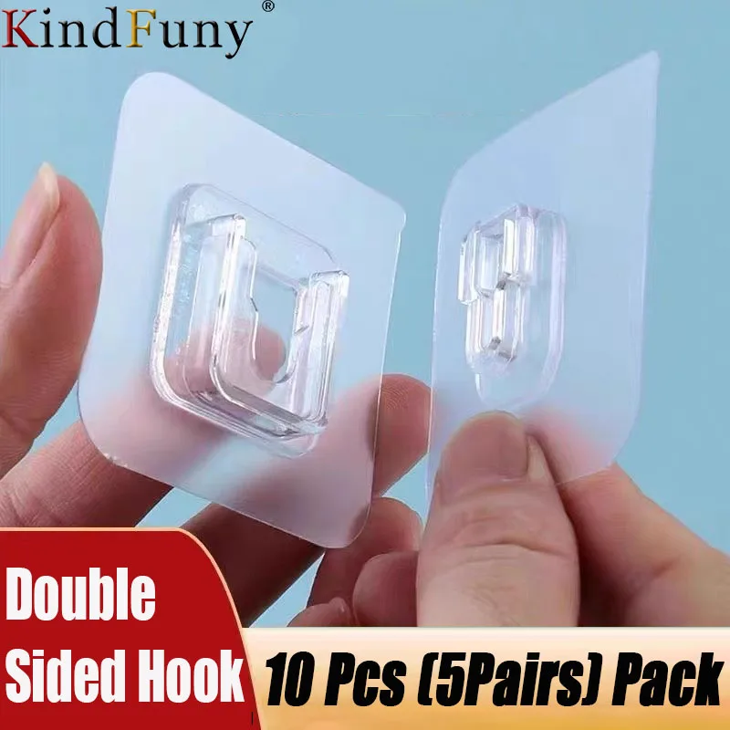 

5 Pairs Multi-Purpose Double-Sided Adhesive Wall Hooks Transparent Hooks Waterproof Clothes Hats Towel Hooks Kitchen Door Hooks