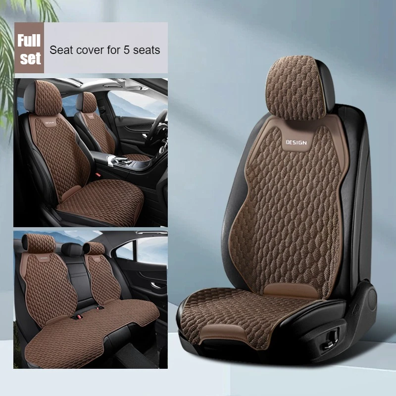 5-Seat Full Set of Universal Car Seat Covers, Elegant and Exquisite Summer Breathable and Comfortable Linen Car Seat Cushions, Wear-Resistant, Durable, Easy to Care For, Suitable for All Seasons, Suitable for Most 5-Seat Cars Such as Sedans, Suvs, Pickups, Etc., Pet-Friendly Car Accessories