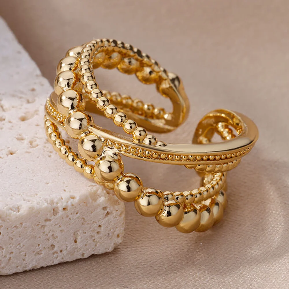 Rings for Women Gold Color Jewelry Accessories Vintage Decoration  Finger Ring Cute Mini Cross Beads Rings Girlfriend Gift