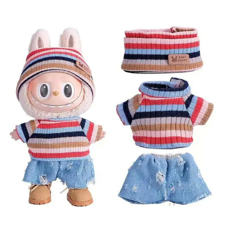 

For 15-17cm Labubu Doll Accessories Outfit Clothes Bear Label Hat Love Sweater Set Cute Decoration Little Clothes Toy Collectors