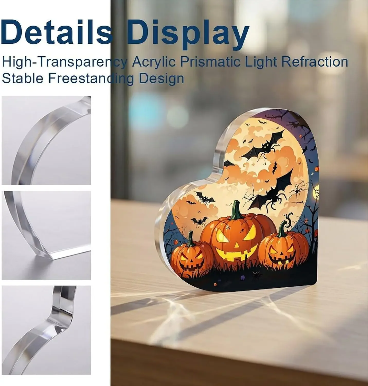 Jack‑O‑Lantern Full Moon Heart‑Shaped Acrylic Plaque, Halloween Fall Desktop Tabletop Decor