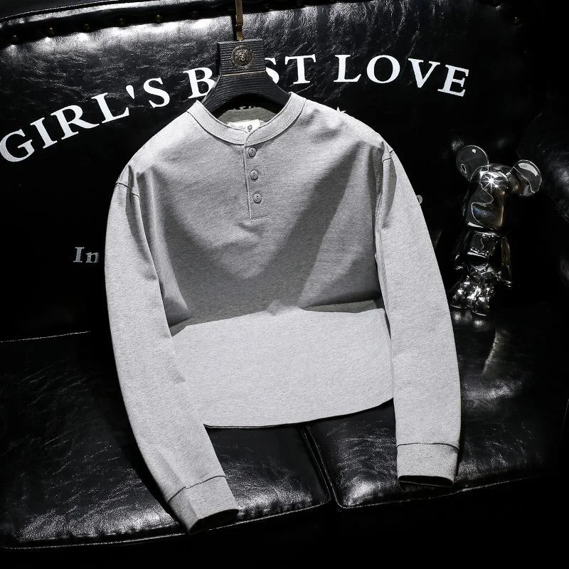 Long-sleeved T-shirt for Men Simple Solid Color Casual Bottoming Shirt Fashionable and Versatile Handsome and Trendy