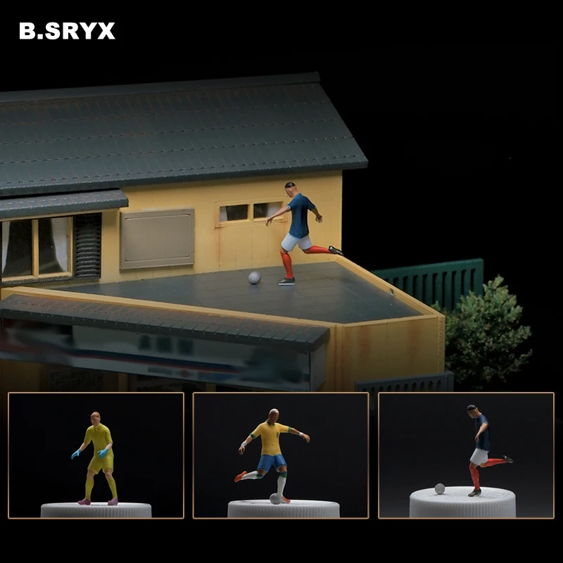 1/64 Football Player Resin Figures Set, Miniature Soccer Athlete Model Dolls for Car Diorama Display Scene Accessories