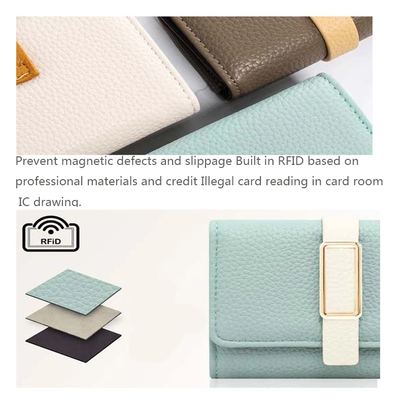 Pomelo Best Cartera corta plegable de color sólido, monedero plegable portátil, tarjetero para mujer, azul pizarra