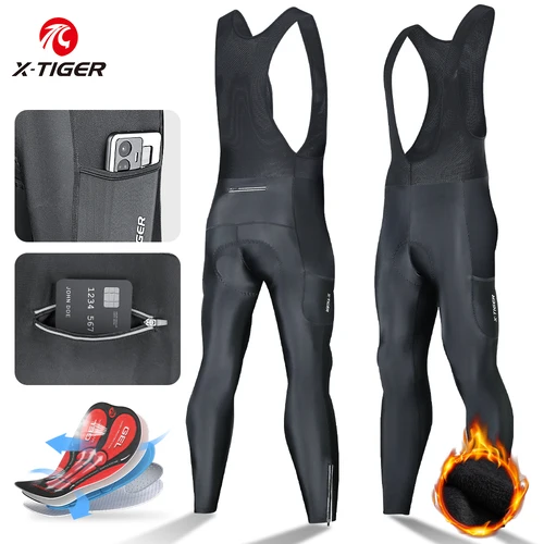 X-TIGER pantalones con pechera de ciclismo para hombre de invierno resistentes al frío mantener caliente lana transpirable 5D Gel Pad TMB pantalones de ciclismo de montaña y carretera