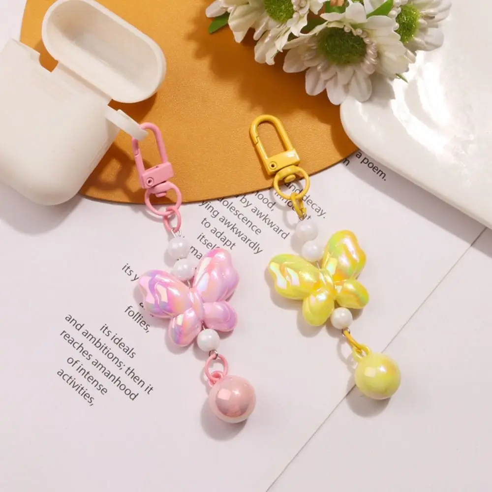 Transparent Butterfly Key Chain Pearl Earphone Case Accessories Acrylic Car Keyring Candy Color Lovely Bag Pendant Car Accessory