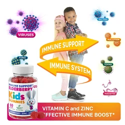 Elderberry Children and Young Children's Soft Candy Natural Immune Booster with Black Elderberry Extract Vitamin and Zinc