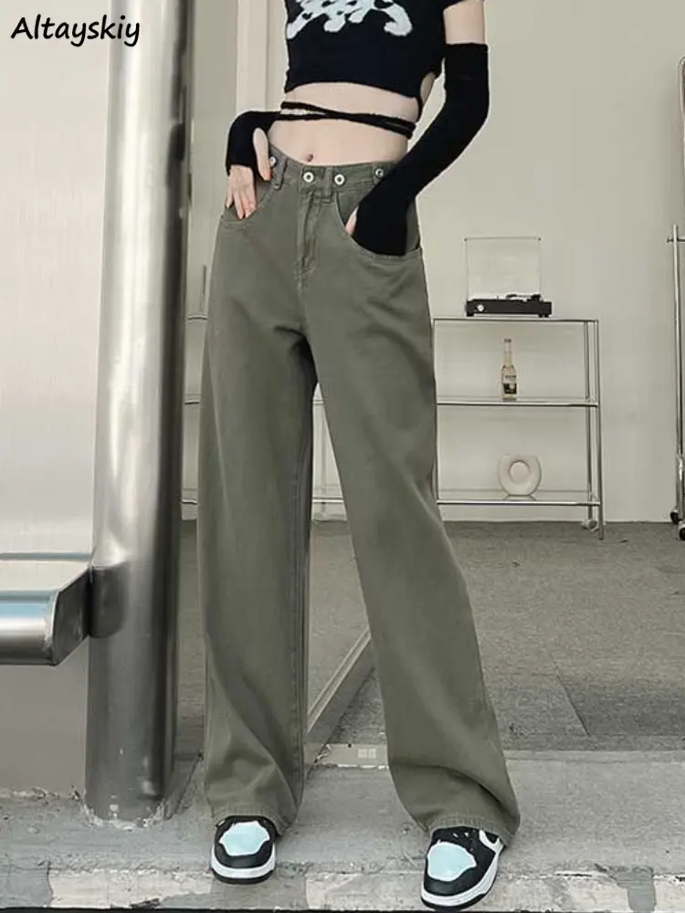 Jeans Dames Lente Volledige lengte Hoge taille Losse knop All-match Ulzzang Streetwear Fashion Chic Office Dames Ins Casual Solid