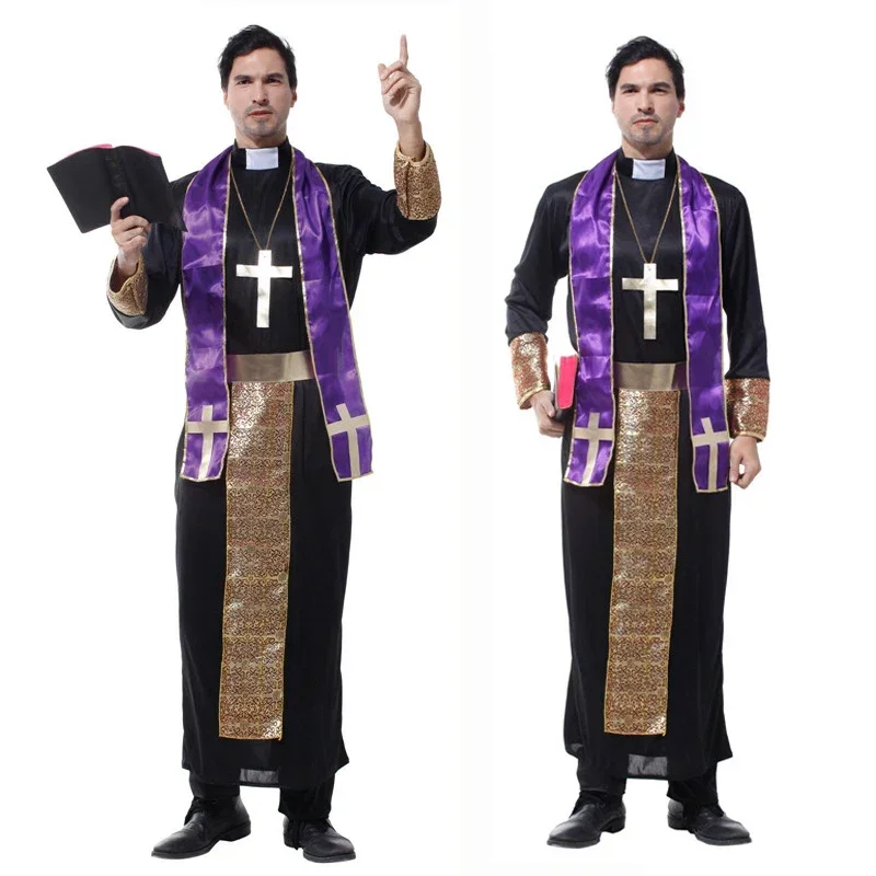 Costume de Cosplay Religieux et Missionnaires Européens ChréKh, Pasteur Prêtre, Fantaisie d'Halloween, Déguisement de Pourim pour Homme Adulte