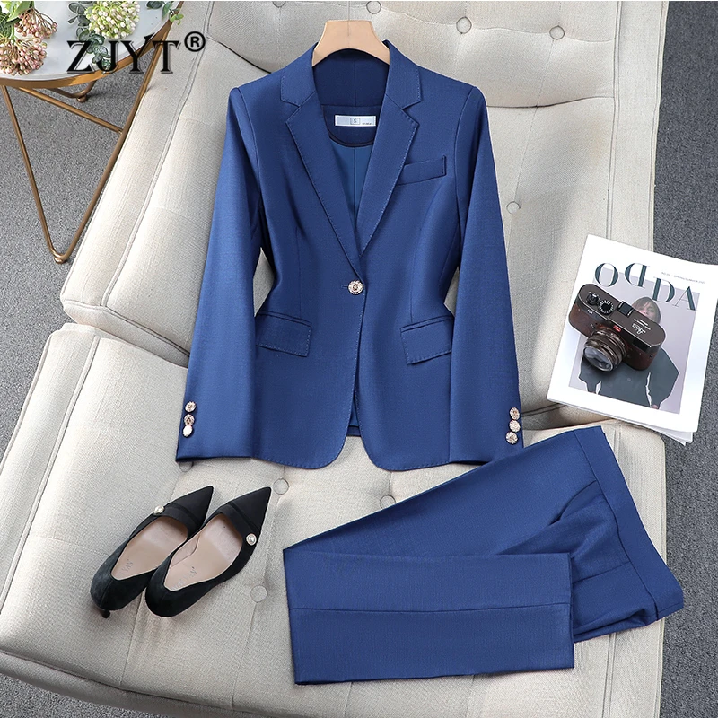 

ZJYT One Button Blazer Pants Sets 2 Piece Outfit Women's Suit Conjuntos Femininos Elegantes New In Matching Sets Trousers Autumn