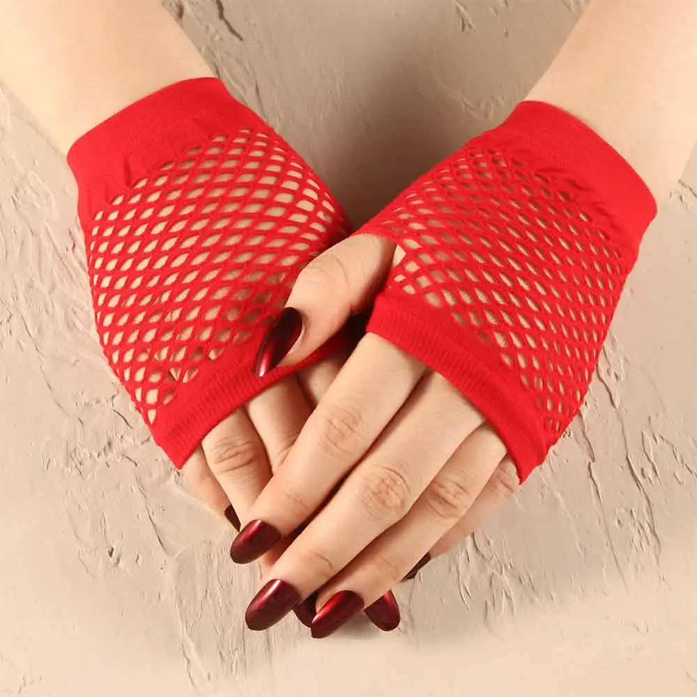 Gants de danse élastiques courts sexy, résille de fête, filet de pêche, gants en maille, tenue de boîte de nuit, accessoires de costume