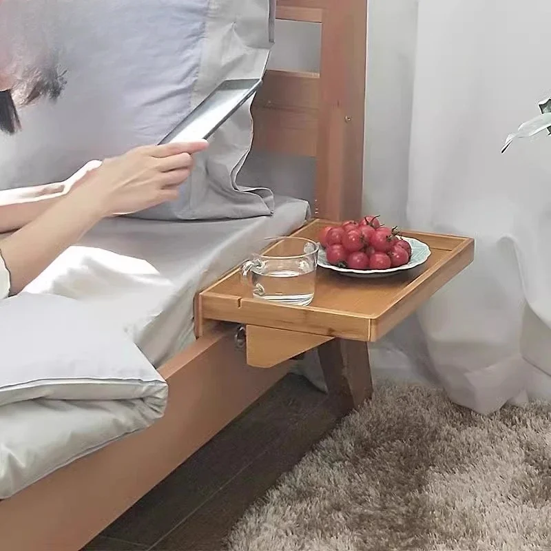 ‌ Mesita de noche de madera maciza, bandeja ajustable montada en la pared, tablero de almacenamiento delgado impermeable, organi
