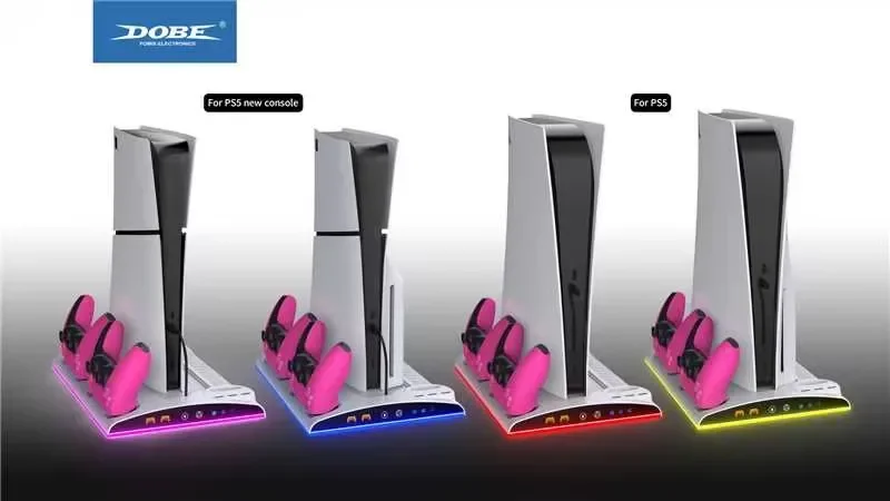 

TP5-3570 Multlfunctional Game Console stand For PS5/PS5Slim fan stand with RGB Light Cooling Fan Dual Controllers Charger