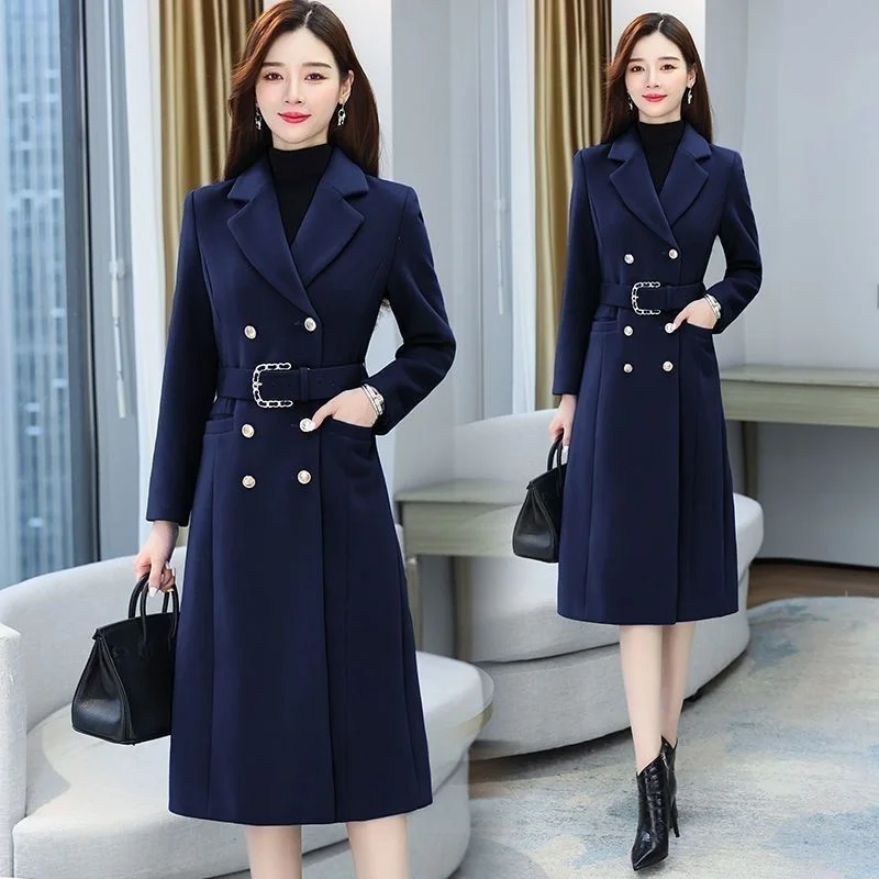 Quick Black Woolen Coat Women\'s Mid-Long 2021 New Spring Autumn Popular Hepburn Style Red Woolen Coat Femme Jacket Loose Botton