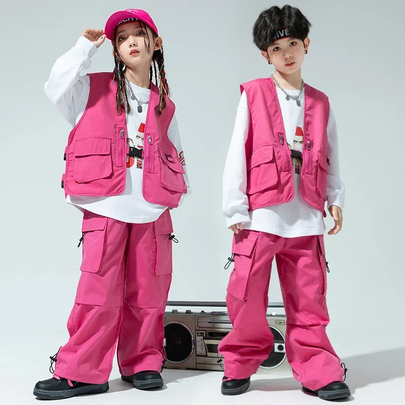 Grüne Hop Kleidung Mädchen Feste Weste Cagro Hosen Jungen Street Dance Jogger Kind Streetwear Kinder Kostüme Jazz Bühne Kleidung