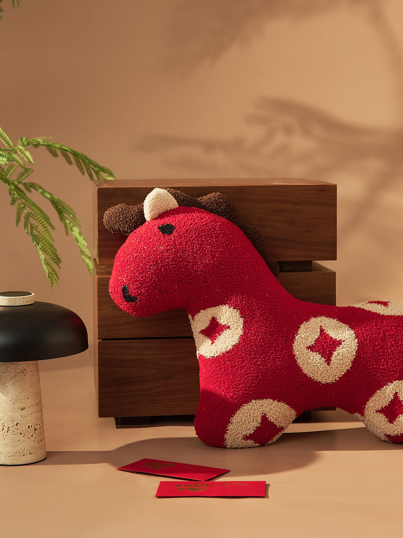 

Lucky Year Doll Pillow Festive Decorative Cushion Soft Plush Material Home Decor Office Decor Universal Use Red Color