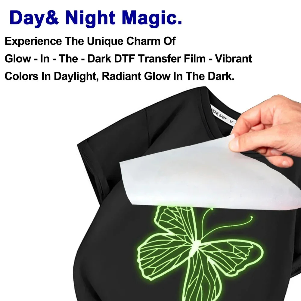 

DTF Luminous Film Transfers Glow in The Dark Printer PET Film Printable Heat Transfer Vinyl for DTF Printer for Fabric T-shirt