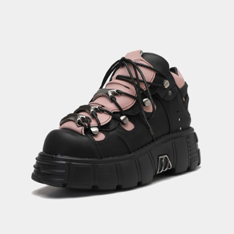 Bottes Courtes Punk à Rivets en Métal pour Femme, Chaussures Décontractées à Semelle Optique 2025