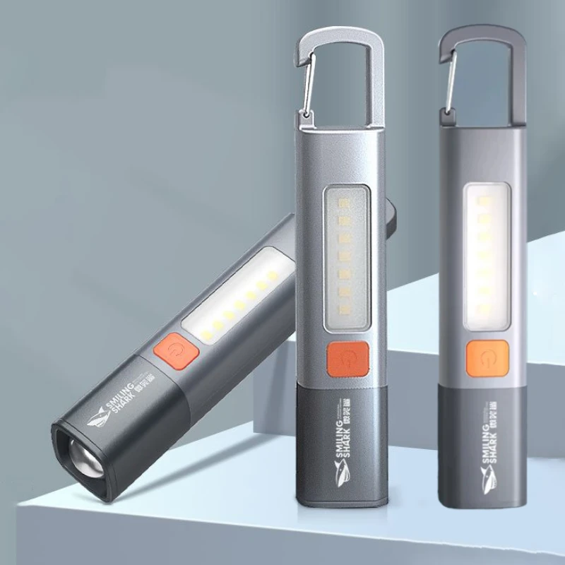 Portable LED Flashlights USB Rechargeable with Hook Zoomable Torch Outdoor Camping Hiking Long-range Emergency Lantern