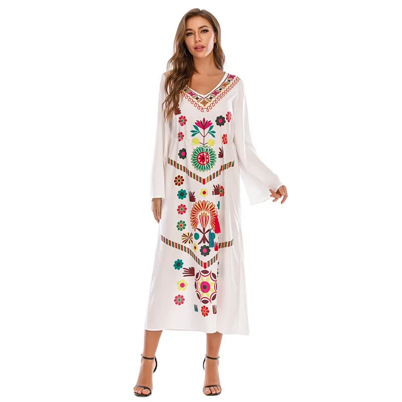 Middle East plus Size Women\'s Clothing European and American Bohemian Tassel Long Dress Printed