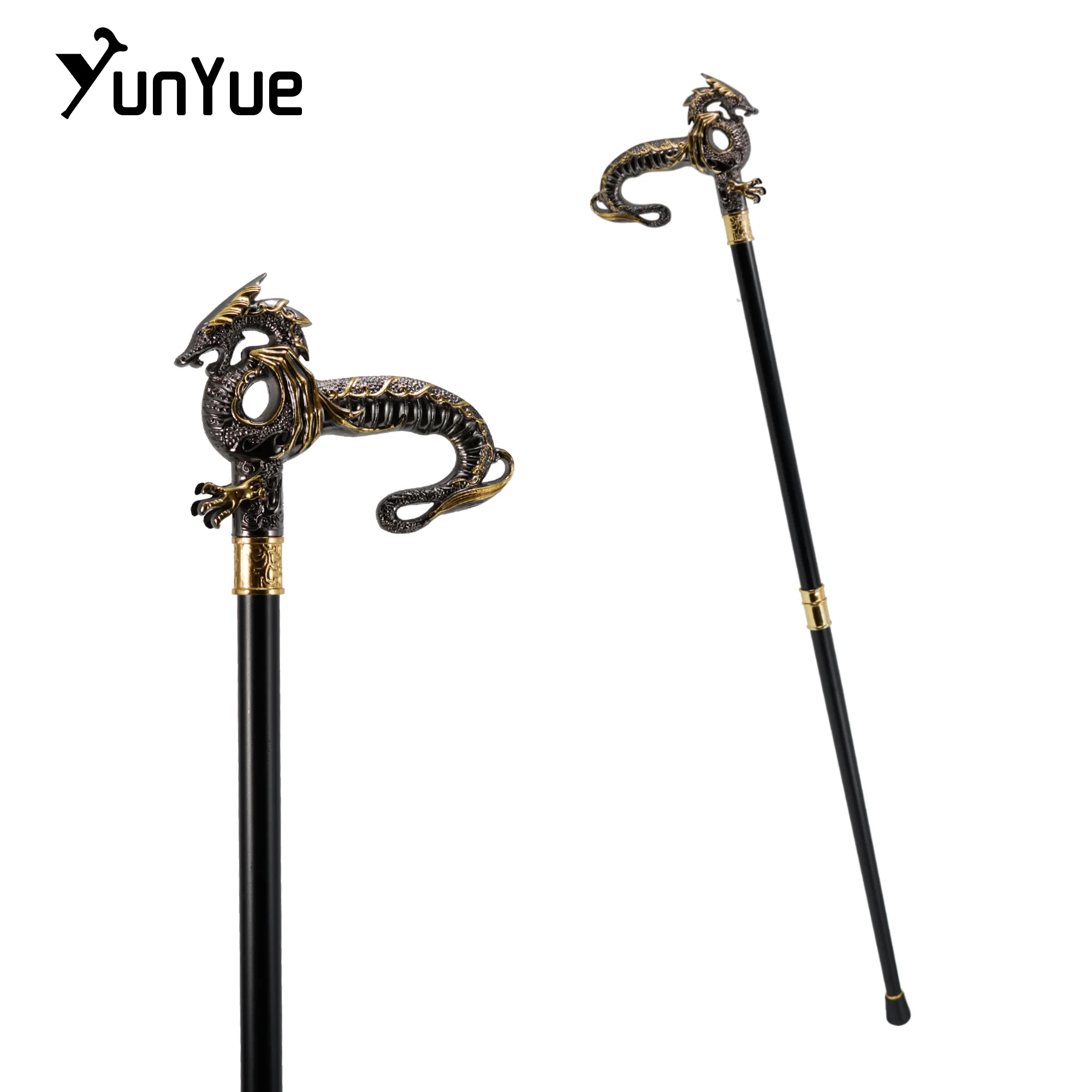 الذهب الأسود الفاخرة التنين مقبض موضة عصا للمشي للحزب رجل أنيق خمر اليد قصب سيدة فستان المشي قصب مقبض 93 سنتيمتر #1