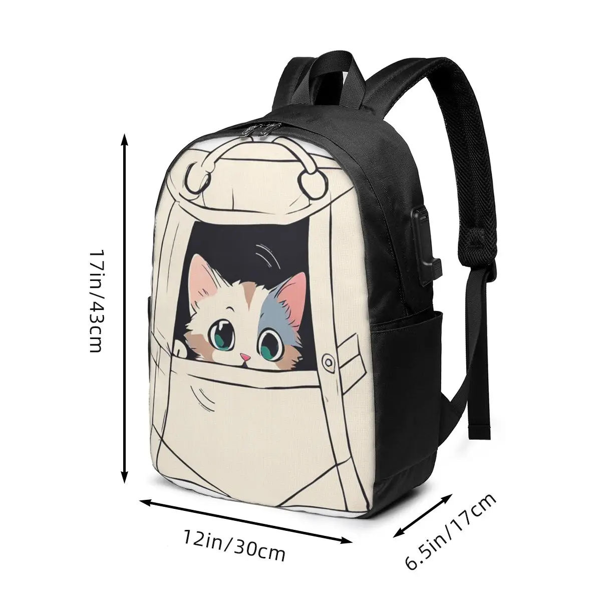 Kawaii Cartoon Cat In Bag Print Backpack Travel Notebook Bag Computer College Student School Bag Laptop Shoulder Bags Men Women