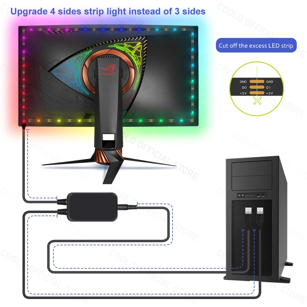 Retroilluminazione ambientale per PC per Monitor per Computer e-sport di gioco, giochi ad immersione sincronizzazione Desktop RGB LED Strip Light