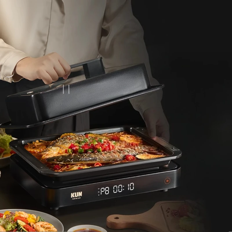 

Multifunctional cooking pot Electric barbecue hot pot Electric frying Steam Fried barbecue，Boiled steak Multifunctional Smartpot