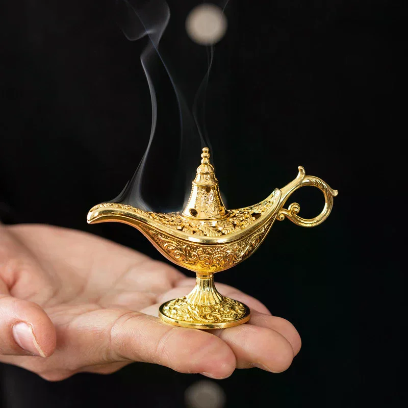 Hollow Legend Aladdin Magic Genie Lamps Incense Burners Retro Wishing Oil Lamp Home Decor Gift