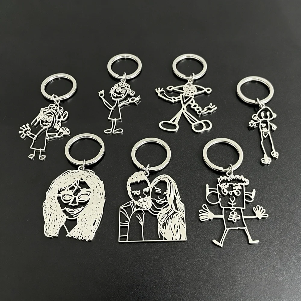 Personalized Children Diy Keyring Customized Children Drawing Keychain Stainless Steel Custom Keychains Kids Jewelry Gifts