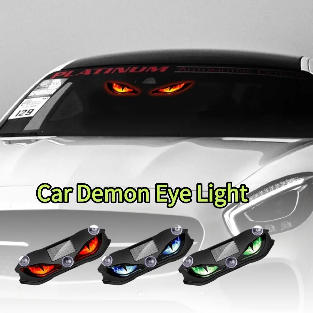 Devil Eye Solar Car LED Ambient Light Reflective Dynamic Warning Sign Window Flashing Vehicle Signal Lamp Decor Auto Accessories
