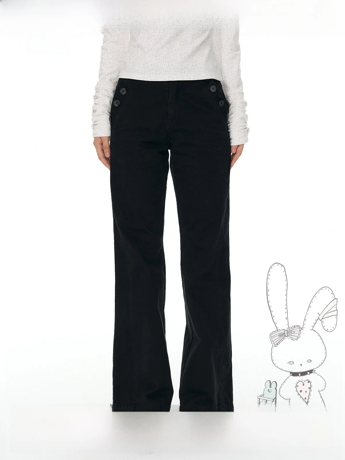 Black Slimming High-Rise Bell Bottom Pants Korean Style Retro Atmosphere YUPH Women's Jeans Cotton Natural Waist Zipper