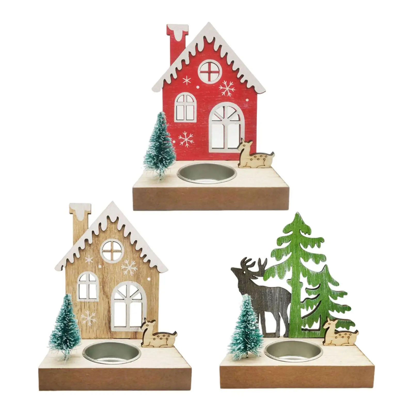 Christmas House Candle Holder Wooden Structure 10.3x6.8x13.3cm Traditional Multifunctional for Dining Table Xmas Decoration